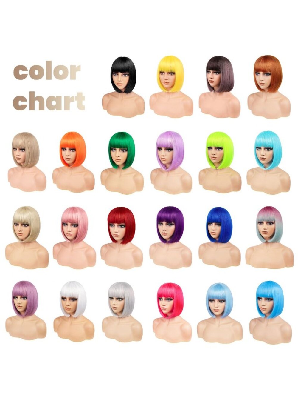 Women Orange Heat Resistant Synthetic Bob Party Neon Wig Bangs 12 Inch - Picture 7 of 7